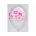 Сердечки - Колокольчики РОЗОВЫЕ 12"(30см) КРИСТАЛЛ прозрачный (стекло) круговая печать